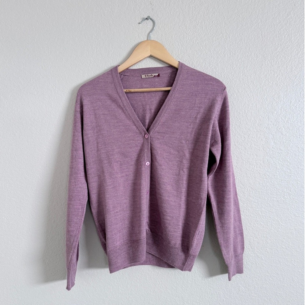 Via Veneto Italian Knit Cardigan Sweater Lilac Purple V Neck Button Front Size S